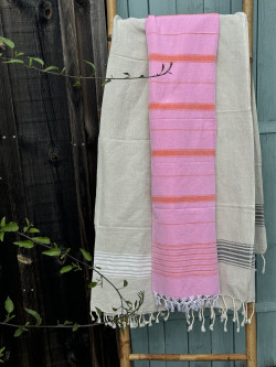 Fouta rose à rayure mandarine