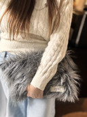 Large Grey Barney Long-Pile Flat Pouch