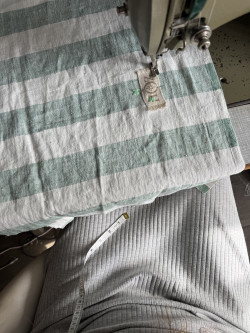 Pistacchio/ Celadon striped linen tote