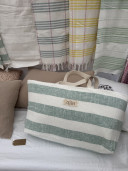 Pistacchio/ Celadon striped linen tote