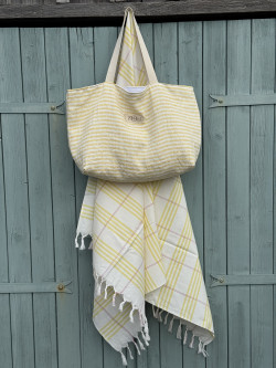Limoncello/ Yellow Striped Linen Tote