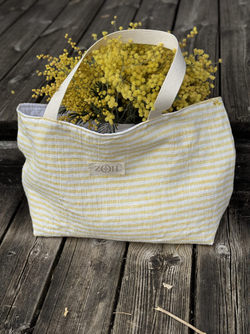 Limoncello/ Yellow Striped Linen Tote