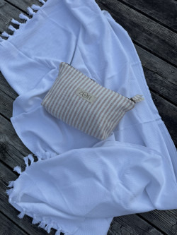 Pochette Fragola // en lin rayé rose