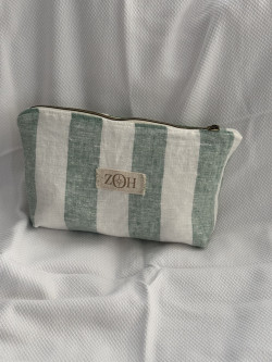 Pochette Pistacchio // en lin rayé celadon