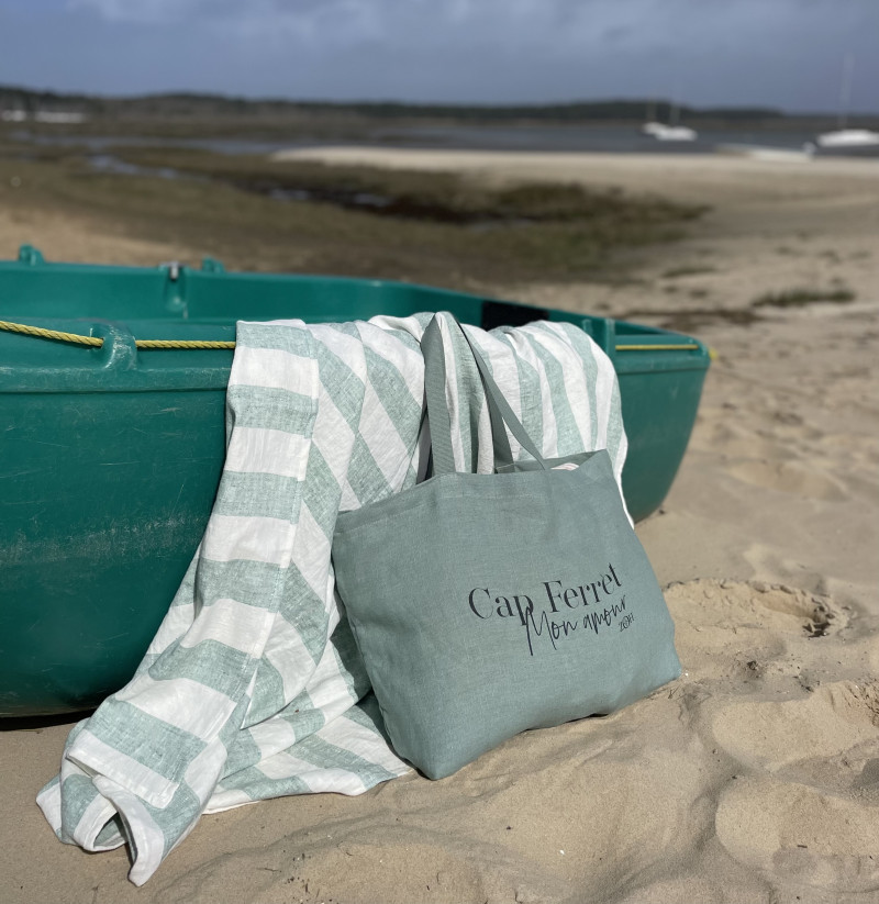 Cabas en lin "Cap Ferret Mon Amour"