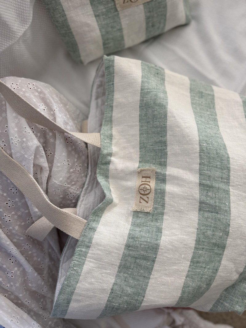 Pistacchio/ Celadon Striped Linen Tote Bag