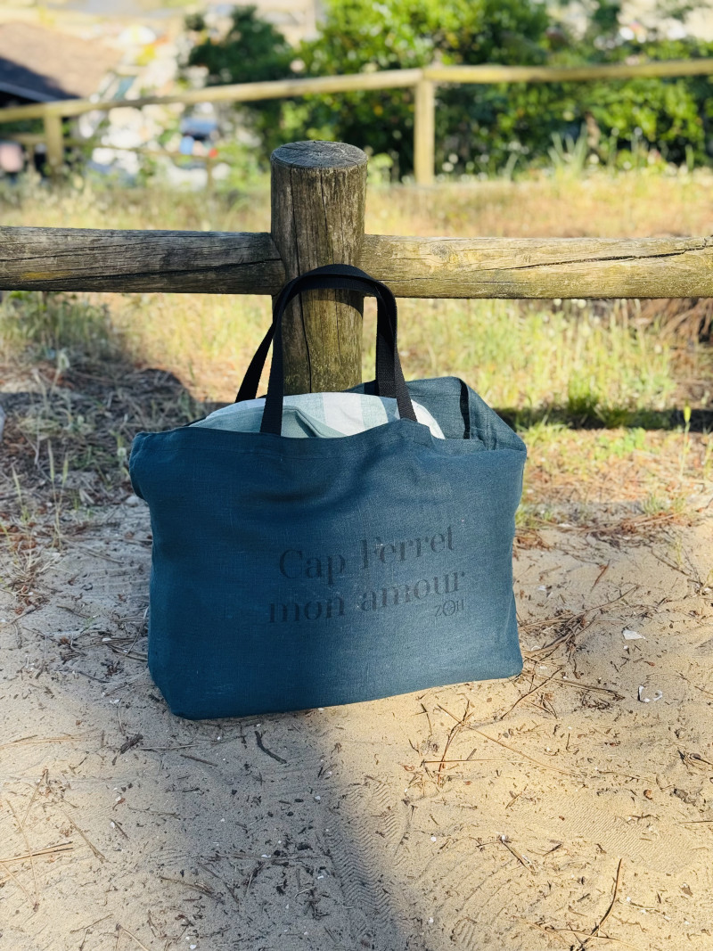 Cabas en lin "Cap Ferret Mon Amour"