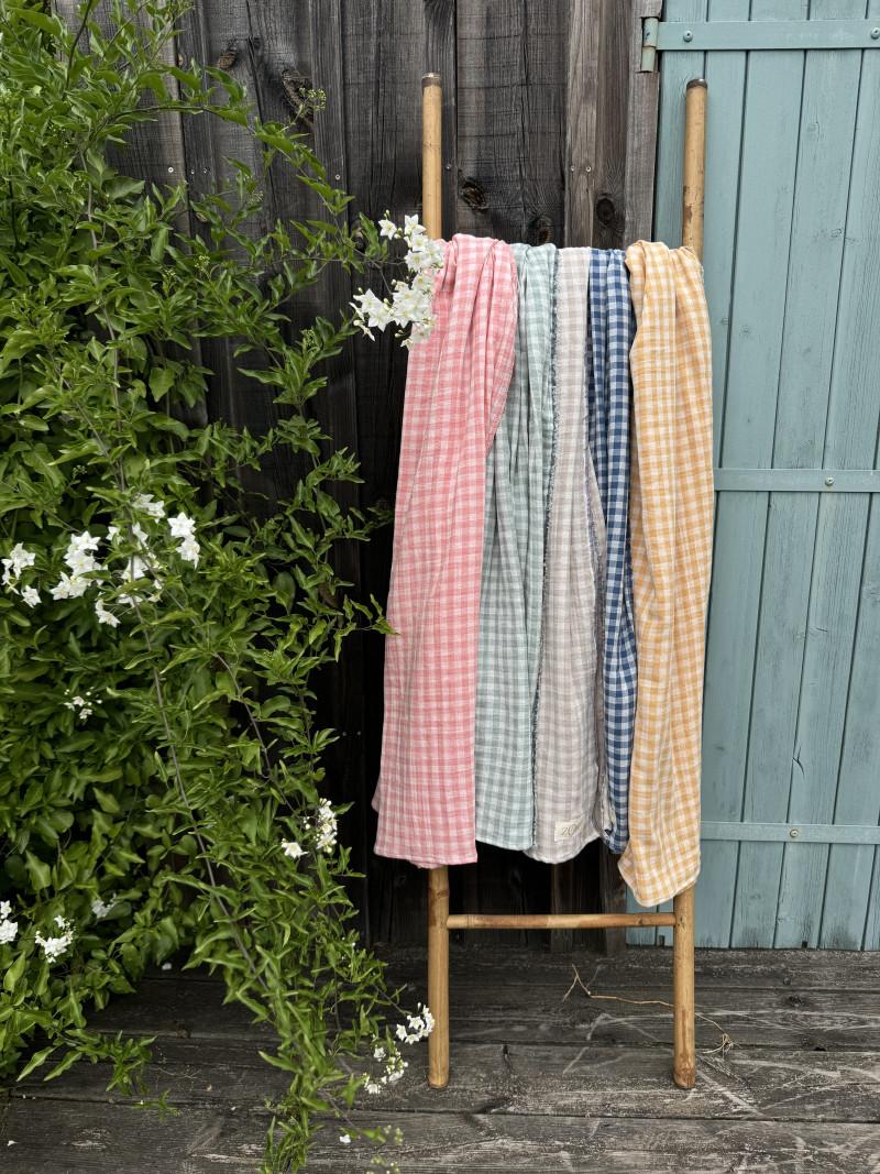 Drap de bain en gaze de coton / vichy rose