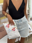 Pochette en linge ancien brodé/ Annette