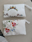 Pochette en linge ancien brodé/ Annette