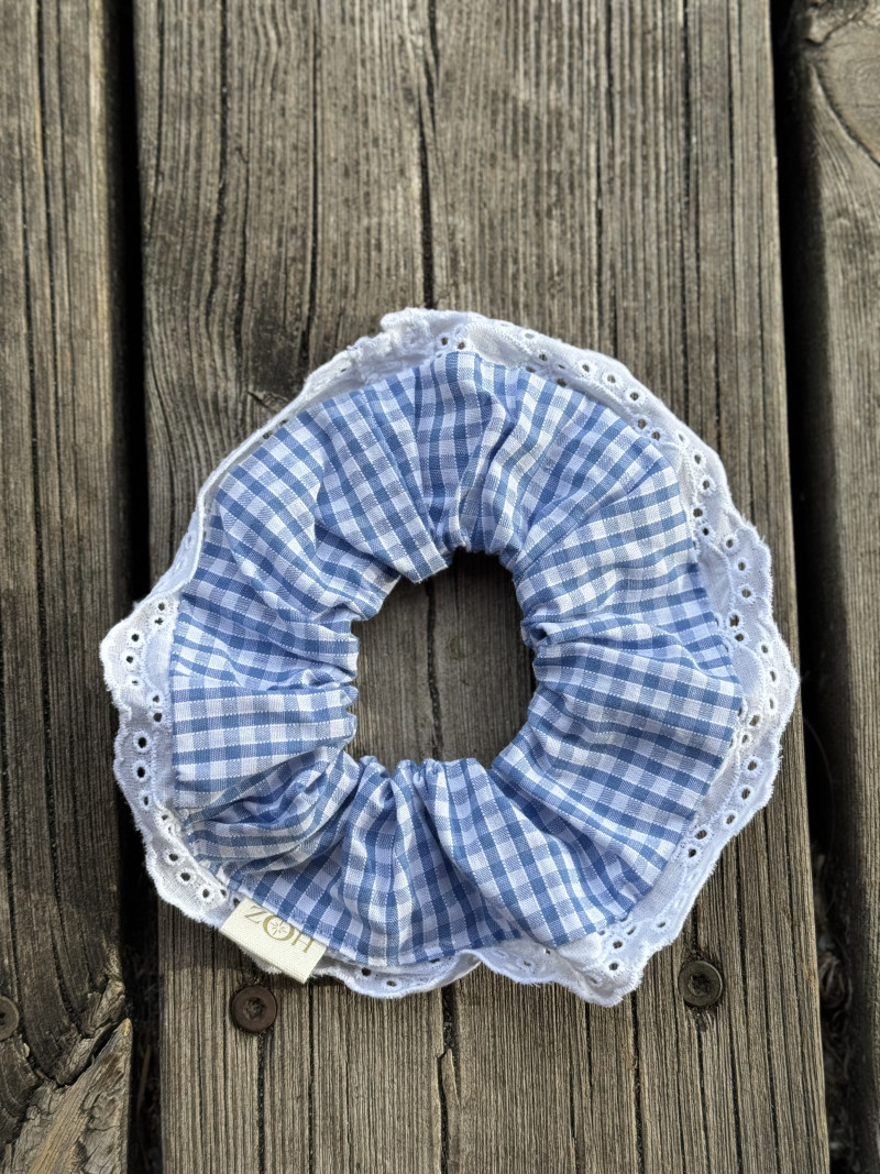 Embroidered Gingham Scrunchie