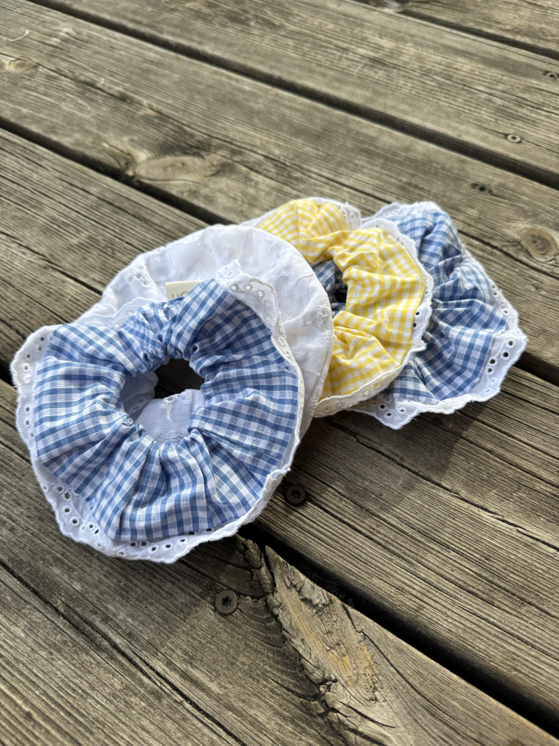 Embroidered Gingham Scrunchie