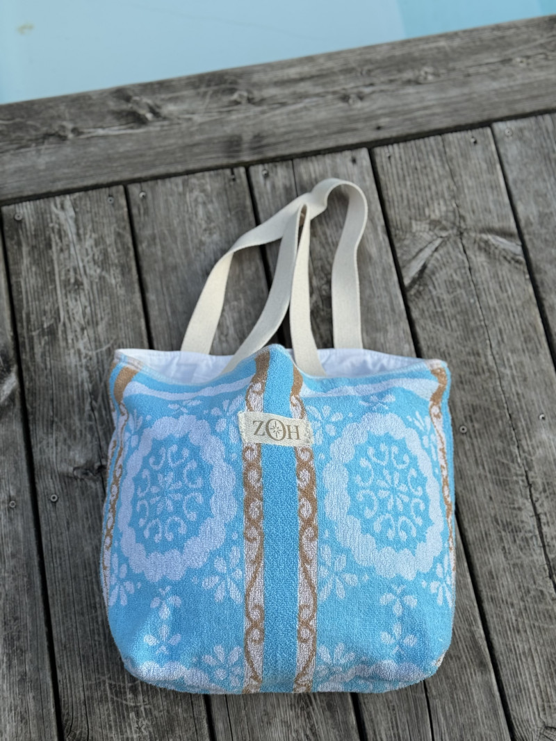 Sac de plage éponge vintage bleu turquoise