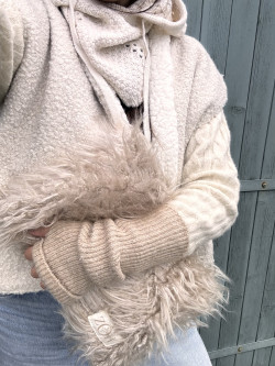 Large Barney Long-Pile Flat Clutch Beige