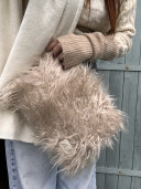 Large Barney Long-Pile Flat Clutch Beige