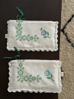 Embroidered Vintage Linen Pouch / Summer