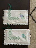 Embroidered Vintage Linen Pouch / Summer