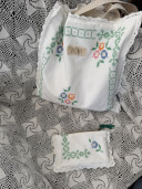 Embroidered Vintage Linen Pouch / Summer