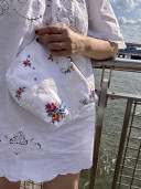 Embroidered Vintage Linen Pouch / Paloma