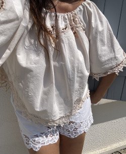 Axelle Embroidered Vintage Linen Blouse
