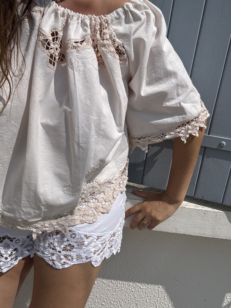 Axelle Embroidered Vintage Linen Blouse