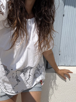 Blouse brodée en linge ancien/ Celeste