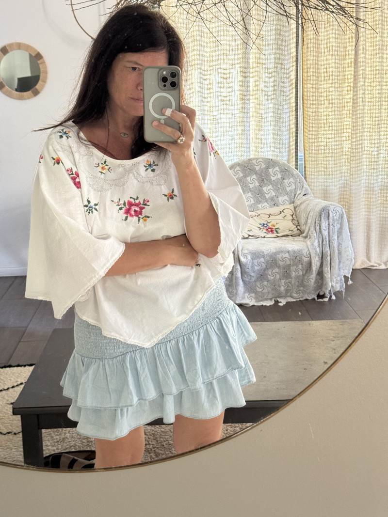 Poncho en linge ancien Flora