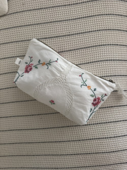 Marcella Embroidered Vintage Linen Pouch