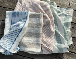 blue striped linen bath towel