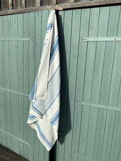 blue striped linen bath towel
