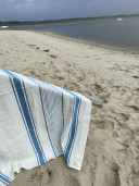 blue striped linen bath towel