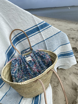 blue striped linen bath towel