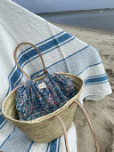 blue striped linen bath towel