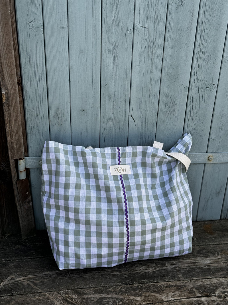 Elena / Celadon Checkered Tote Bag