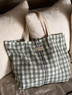 Elena / Celadon Checkered Tote Bag