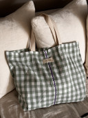 Elena / Celadon Checkered Tote Bag