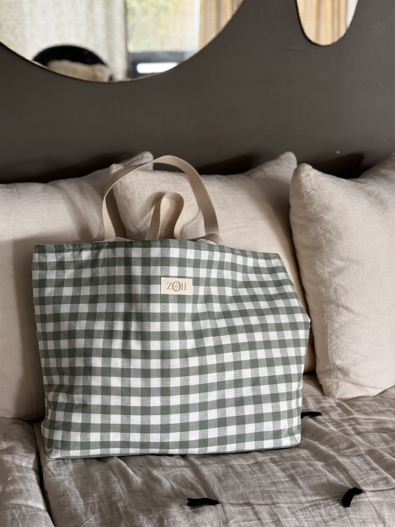 LILA / Maxi Gingham Tote - Celadon
