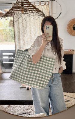 LILA / Maxi Gingham Tote - Celadon