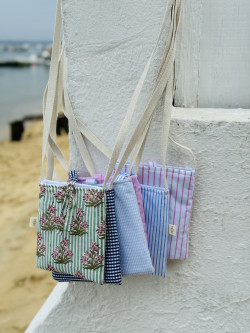 Pink striped shoulder pouch /SOFIA