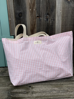 Large checkered linen tote