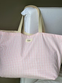 Large checkered linen tote