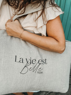 Grand cabas en lin "La vie est belle"