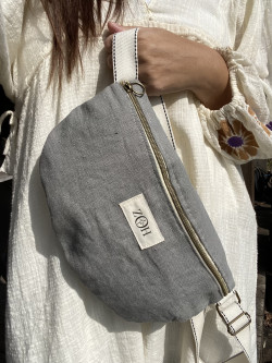 Grey washed linen belt bag