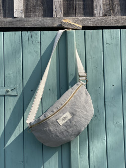 Grey washed linen belt bag